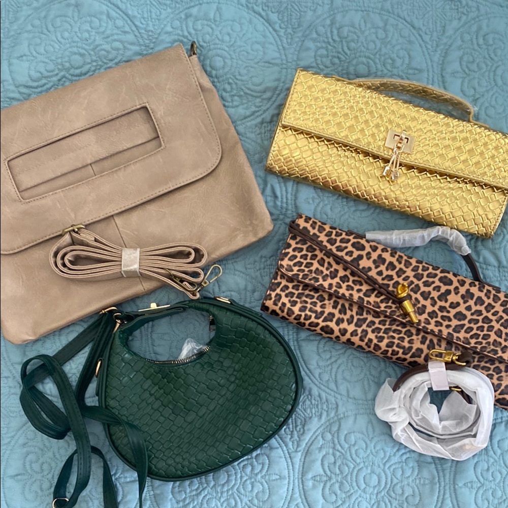 NWT SHEIN Bags- Beige, Gold, Green, Leopard Print